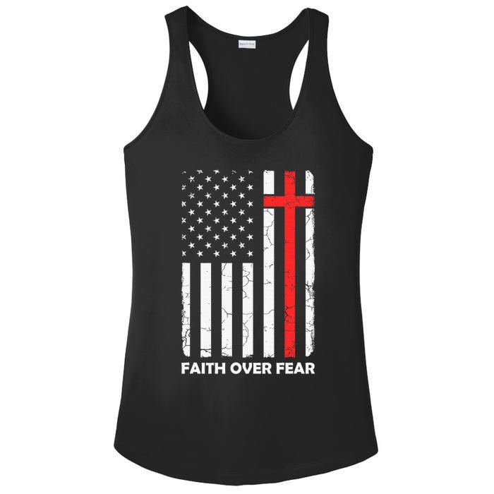 America Pride US Flag Faith Over Fear Prayer Jesus Christian Ladies PosiCharge Competitor Racerback Tank