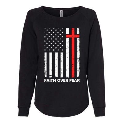 America Pride US Flag Faith Over Fear Prayer Jesus Christian Womens California Wash Sweatshirt