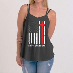 America Pride US Flag Faith Over Fear Prayer Jesus Christian Women's Strappy Tank