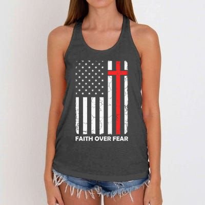 America Pride US Flag Faith Over Fear Prayer Jesus Christian Women's Knotted Racerback Tank