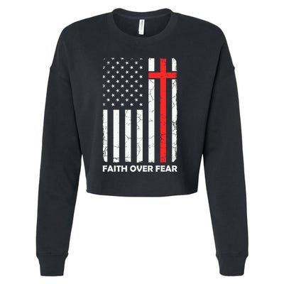 America Pride US Flag Faith Over Fear Prayer Jesus Christian Cropped Pullover Crew