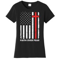 America Pride US Flag Faith Over Fear Prayer Jesus Christian Women's T-Shirt