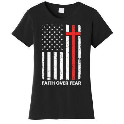 America Pride US Flag Faith Over Fear Prayer Jesus Christian Women's T-Shirt