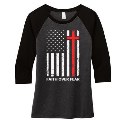 America Pride US Flag Faith Over Fear Prayer Jesus Christian Women's Tri-Blend 3/4-Sleeve Raglan Shirt