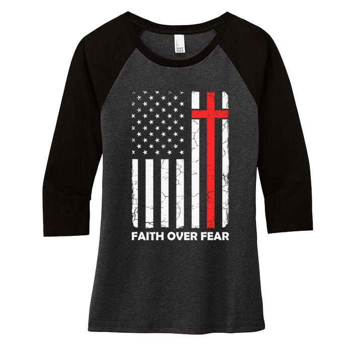 America Pride US Flag Faith Over Fear Prayer Jesus Christian Women's Tri-Blend 3/4-Sleeve Raglan Shirt