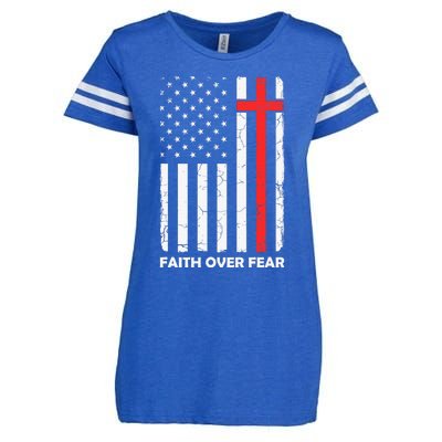 America Pride US Flag Faith Over Fear Prayer Jesus Christian Enza Ladies Jersey Football T-Shirt