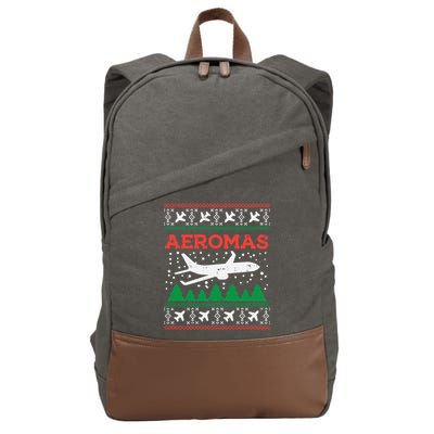 Aeromas Plane Ugly Christmas Sweater Flight Xmas Pilot Gift Cute Gift Cotton Canvas Backpack