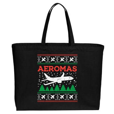 Aeromas Plane Ugly Christmas Sweater Flight Xmas Pilot Gift Cute Gift Cotton Canvas Jumbo Tote