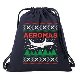 Aeromas Plane Ugly Christmas Sweater Flight Xmas Pilot Gift Cute Gift Drawstring Bag