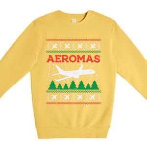 Aeromas Plane Ugly Christmas Sweater Flight Xmas Pilot Gift Funny Gift Premium Crewneck Sweatshirt