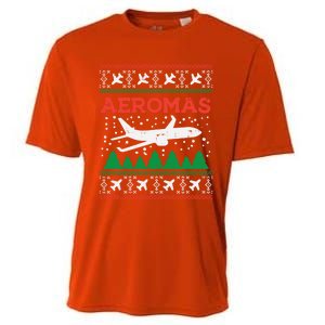 Aeromas Plane Ugly Christmas Sweater Flight Xmas Pilot Gift Funny Gift Cooling Performance Crew T-Shirt