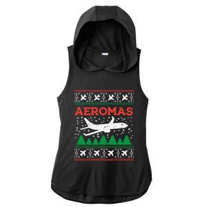 Aeromas Plane Ugly Christmas Sweater Flight Xmas Pilot Gift Funny Gift Ladies PosiCharge Tri-Blend Wicking Draft Hoodie Tank