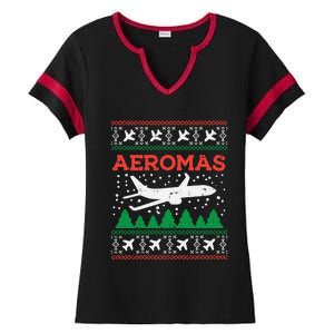 Aeromas Plane Ugly Christmas Sweater Flight Xmas Pilot Gift Funny Gift Ladies Halftime Notch Neck Tee