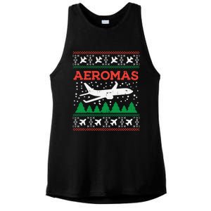 Aeromas Plane Ugly Christmas Sweater Flight Xmas Pilot Gift Funny Gift Ladies PosiCharge Tri-Blend Wicking Tank