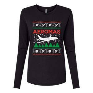 Aeromas Plane Ugly Christmas Sweater Flight Xmas Pilot Gift Funny Gift Womens Cotton Relaxed Long Sleeve T-Shirt