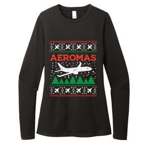 Aeromas Plane Ugly Christmas Sweater Flight Xmas Pilot Gift Funny Gift Womens CVC Long Sleeve Shirt