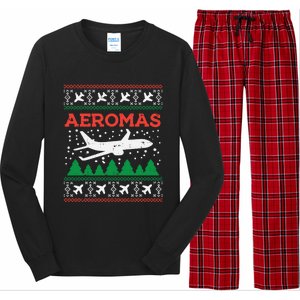 Aeromas Plane Ugly Christmas Sweater Flight Xmas Pilot Gift Funny Gift Long Sleeve Pajama Set