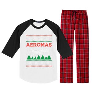 Aeromas Plane Ugly Christmas Sweater Flight Xmas Pilot Gift Funny Gift Raglan Sleeve Pajama Set