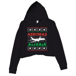 Aeromas Plane Ugly Christmas Sweater Flight Xmas Pilot Gift Funny Gift Crop Fleece Hoodie