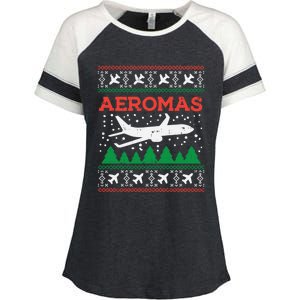 Aeromas Plane Ugly Christmas Sweater Flight Xmas Pilot Gift Funny Gift Enza Ladies Jersey Colorblock Tee