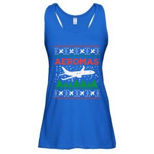 Aeromas Plane Ugly Christmas Sweater Flight Xmas Pilot Gift Funny Gift Ladies Essential Flowy Tank