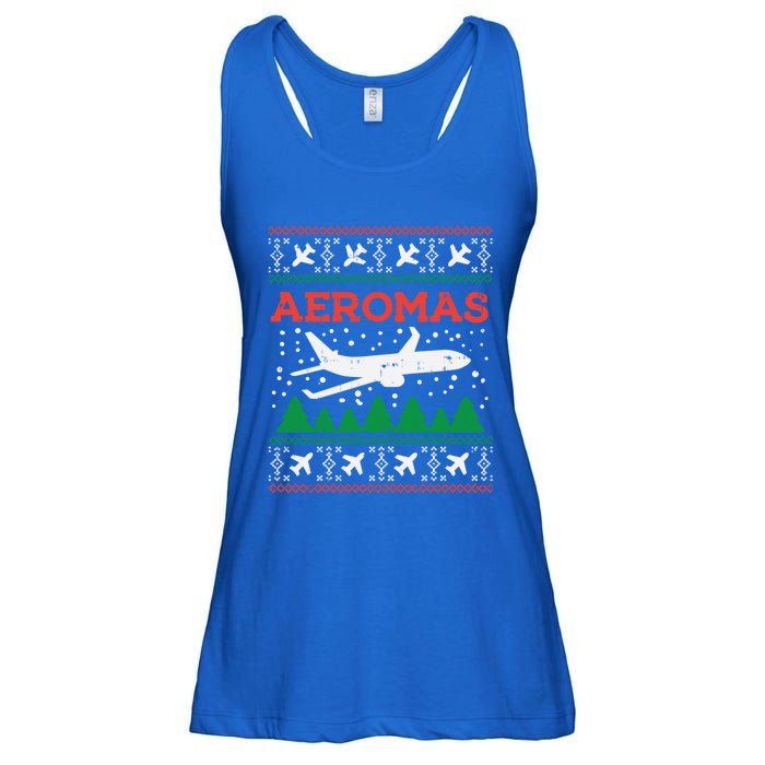 Aeromas Plane Ugly Christmas Sweater Flight Xmas Pilot Gift Funny Gift Ladies Essential Flowy Tank