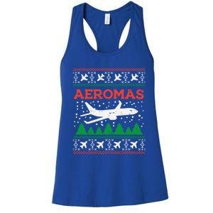 Aeromas Plane Ugly Christmas Sweater Flight Xmas Pilot Gift Funny Gift Women's Racerback Tank