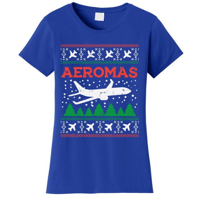 Aeromas Plane Ugly Christmas Sweater Flight Xmas Pilot Gift Funny Gift Women's T-Shirt