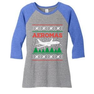 Aeromas Plane Ugly Christmas Sweater Flight Xmas Pilot Gift Funny Gift Women's Tri-Blend 3/4-Sleeve Raglan Shirt