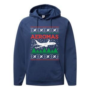 Aeromas Plane Ugly Christmas Sweater Flight Xmas Pilot Gift Funny Gift Performance Fleece Hoodie