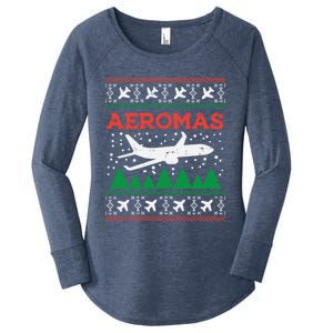 Aeromas Plane Ugly Christmas Sweater Flight Xmas Pilot Gift Funny Gift Women's Perfect Tri Tunic Long Sleeve Shirt