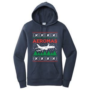 Aeromas Plane Ugly Christmas Sweater Flight Xmas Pilot Gift Funny Gift Women's Pullover Hoodie