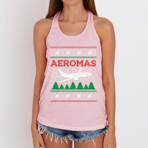 Aeromas Plane Ugly Christmas Sweater Flight Xmas Pilot Gift Funny Gift Women's Knotted Racerback Tank