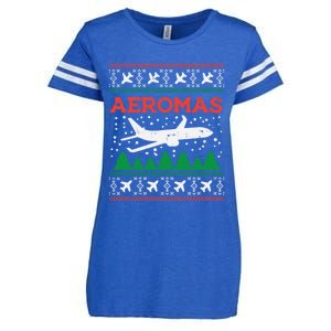 Aeromas Plane Ugly Christmas Sweater Flight Xmas Pilot Gift Funny Gift Enza Ladies Jersey Football T-Shirt