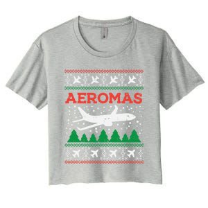 Aeromas Plane Ugly Christmas Sweater Flight Xmas Pilot Gift Funny Gift Women's Crop Top Tee