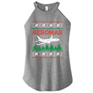 Aeromas Plane Ugly Christmas Sweater Flight Xmas Pilot Gift Funny Gift Women's Perfect Tri Rocker Tank