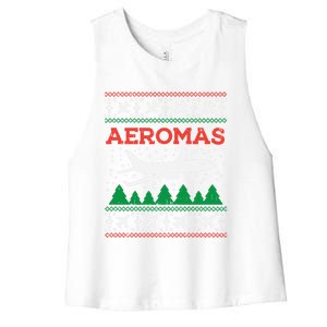 Aeromas Plane Ugly Christmas Sweater Flight Xmas Pilot Gift Funny Gift Women's Racerback Cropped Tank