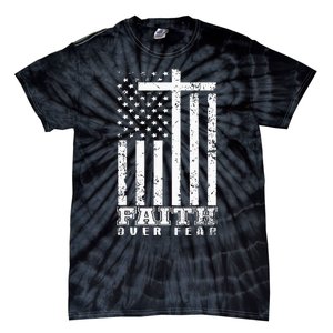 America Pride US Flag Faith Over Fear Prayer Jesus Christian Tie-Dye T-Shirt