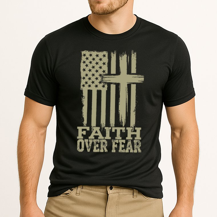 America Pride US Flag Faith Over Fear Prayer Religious  Cooling Performance Crew T-Shirt