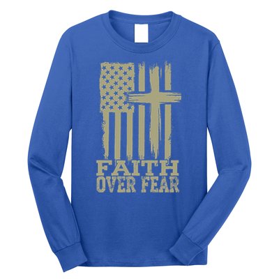 America Pride US Flag Faith Over Fear Prayer Religious  Long Sleeve Shirt