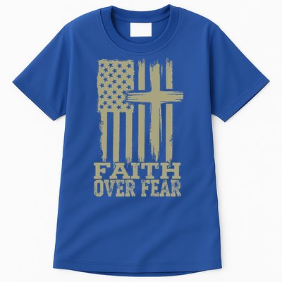 America Pride US Flag Faith Over Fear Prayer Religious  Tall T-Shirt