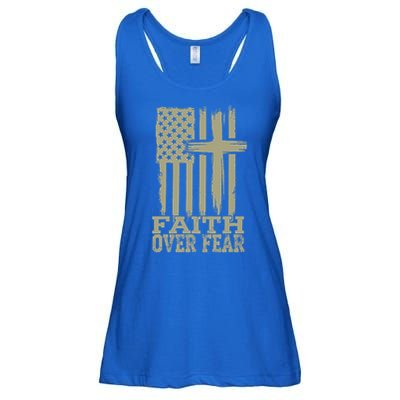America Pride US Flag Faith Over Fear Prayer Religious  Ladies Essential Flowy Tank