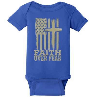America Pride US Flag Faith Over Fear Prayer Religious  Baby Bodysuit