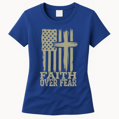 America Pride US Flag Faith Over Fear Prayer Religious  Womens T-Shirt
