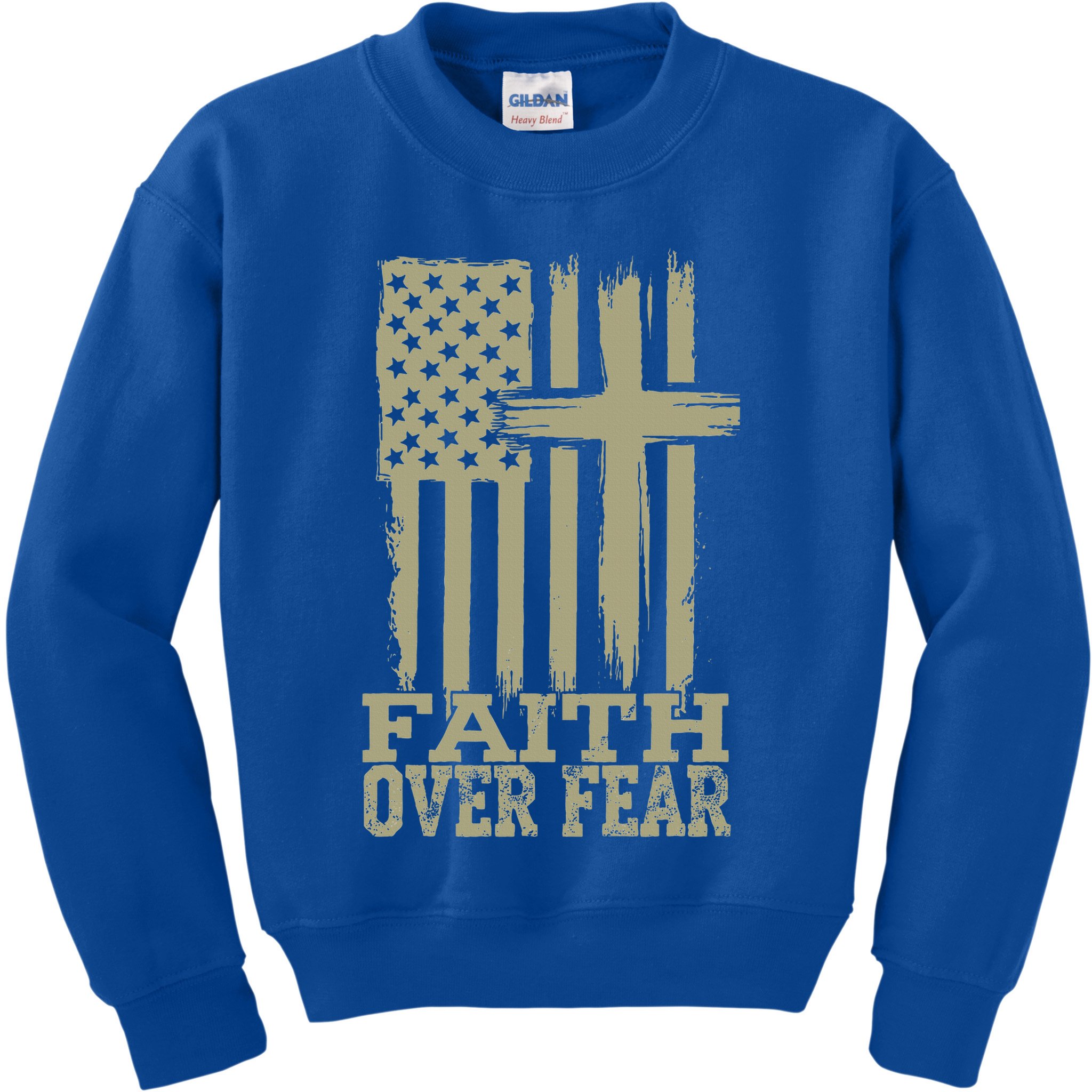 America Pride US Flag Faith Over Fear Prayer Religious  Kids Sweatshirt