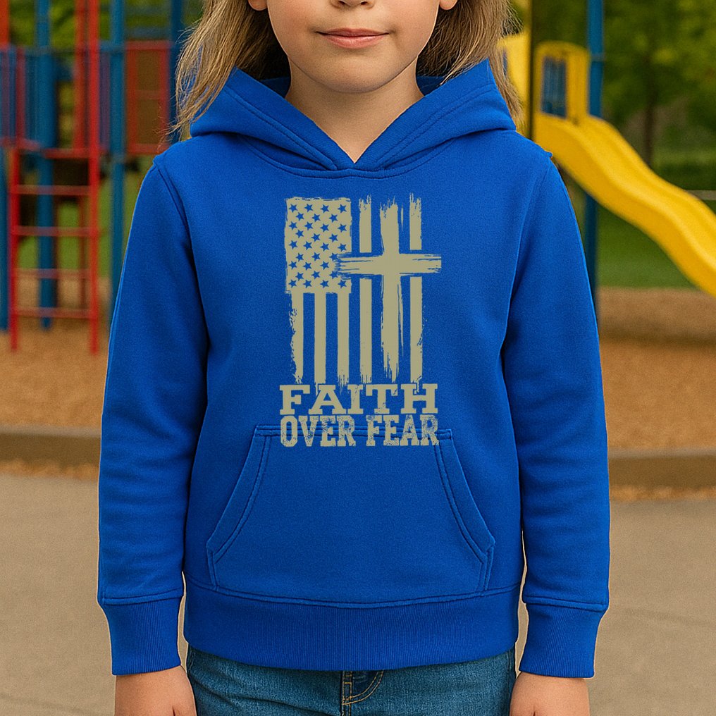 America Pride US Flag Faith Over Fear Prayer Religious  Kids Hoodie