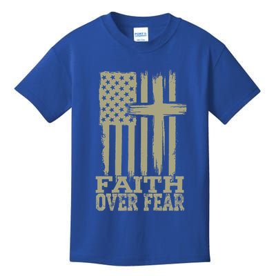America Pride US Flag Faith Over Fear Prayer Religious  Kids T-Shirt