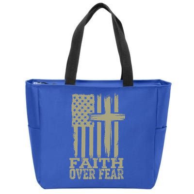 America Pride US Flag Faith Over Fear Prayer Religious  Zip Tote Bag