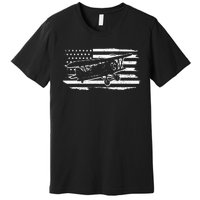 Airplane Pilot Vintage Patriotic Flag Biplane Plane Aviation Premium T-Shirt