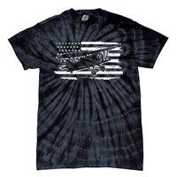 Airplane Pilot Vintage Patriotic Flag Biplane Plane Aviation Tie-Dye T-Shirt